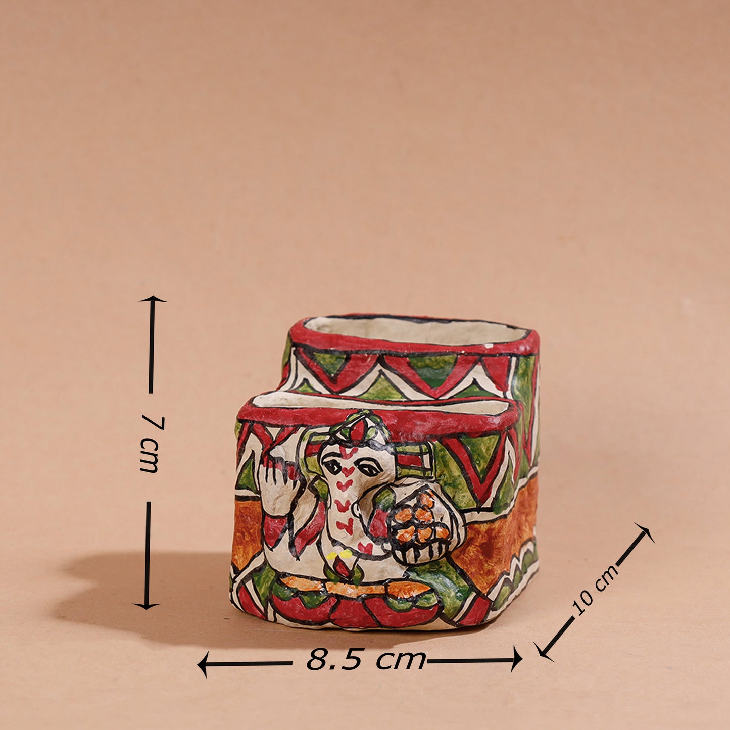 Madhubani Handpainted Paper Mache Pen Stand (3 x 4 in)