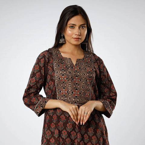 Brown Red - Ajrakh Block Printed Cotton Straight Kurta 14