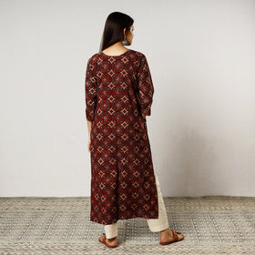 Buy Maroon iTokri Casuals - Ajrakh Block Print Cotton Long Kurta Online at iTokri.com