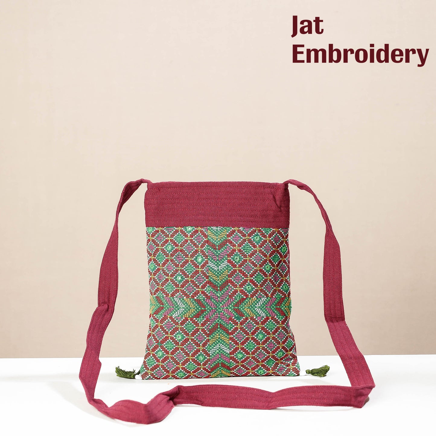 Maroon - Kutch Jat Hand Embroidery Cotton Sling Bag
