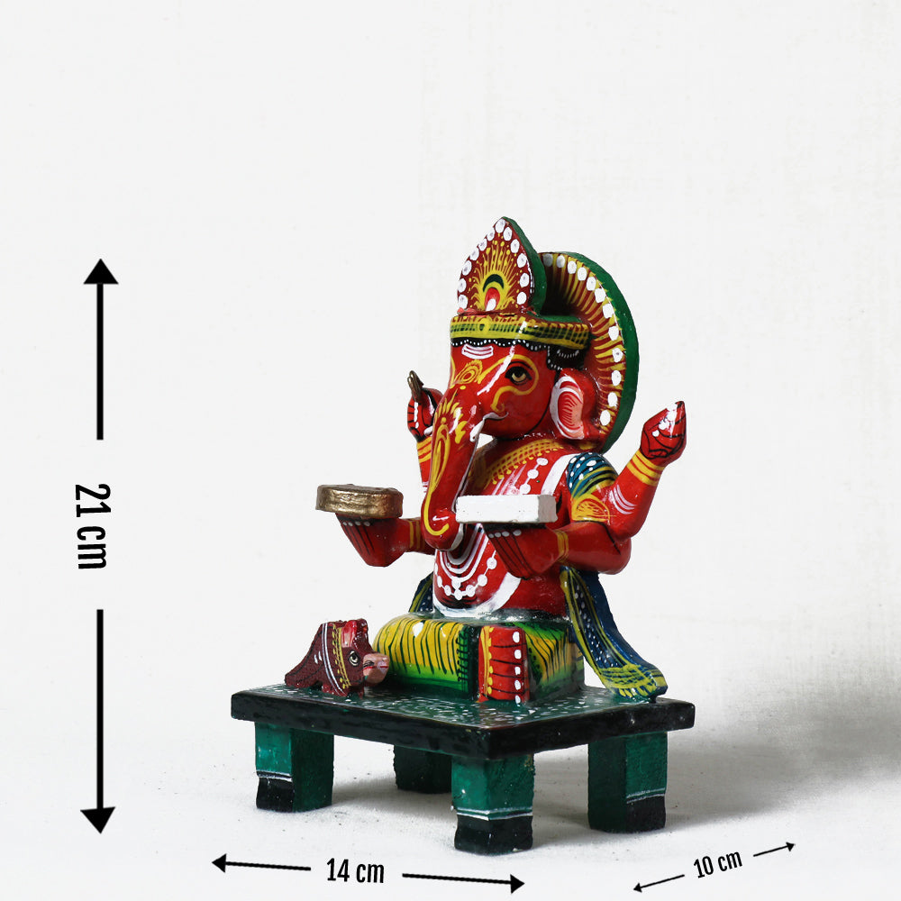 Ganesha - Handpainted Wooden God Idol (8.5 in)