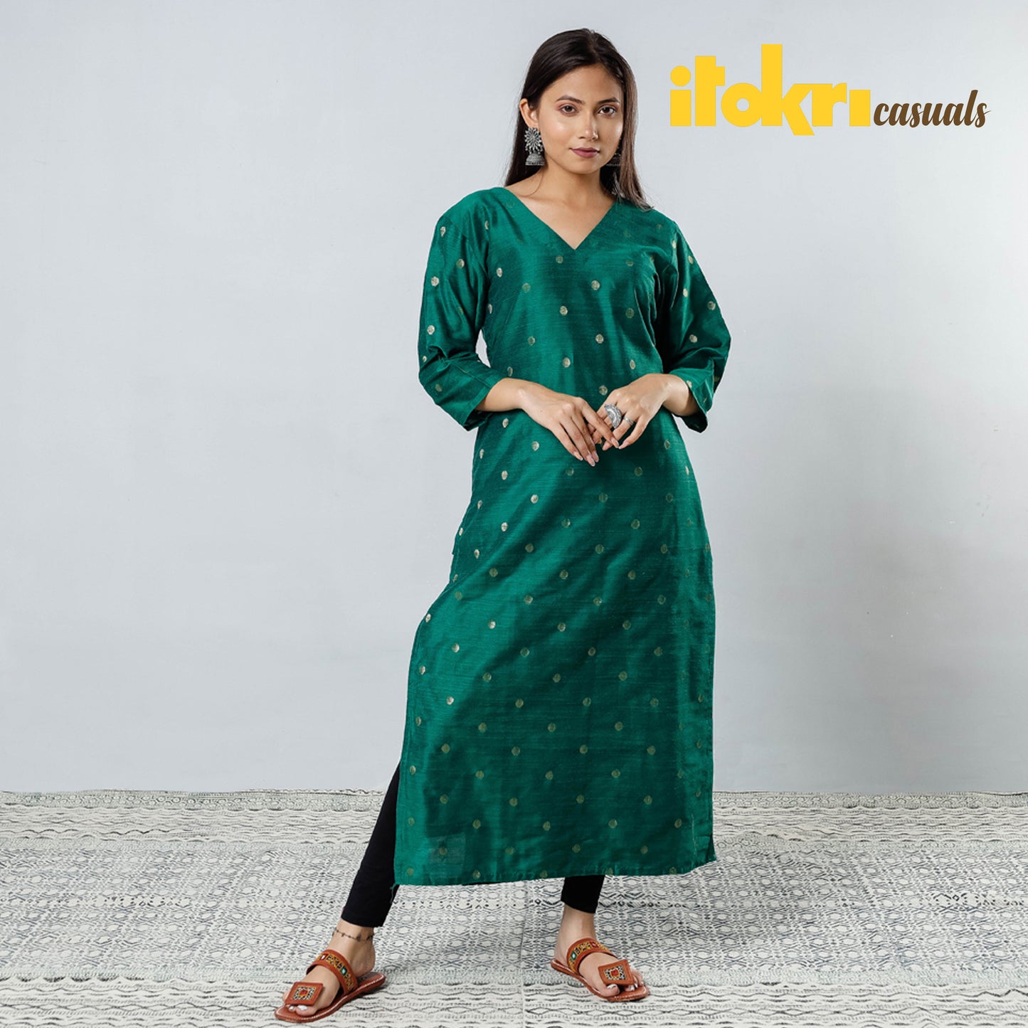 Polka Zari Butta Spun Dupion Silk Kurta