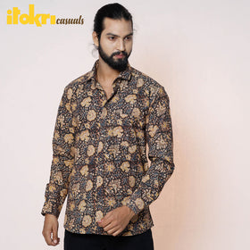 Kalamkari Block Printed Cotton Men Full Sleeve Shirt