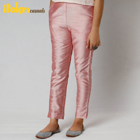 Baby Pink - Silk Tapered Casual Pant for Women