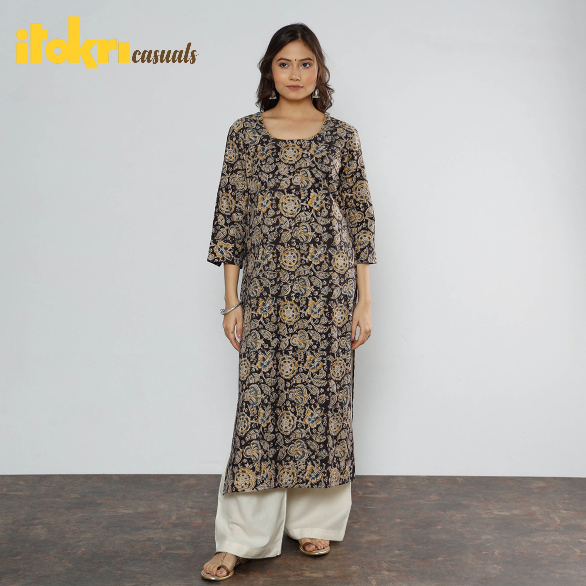  Kalamkari Block Printed Cotton Long Kurta For Women