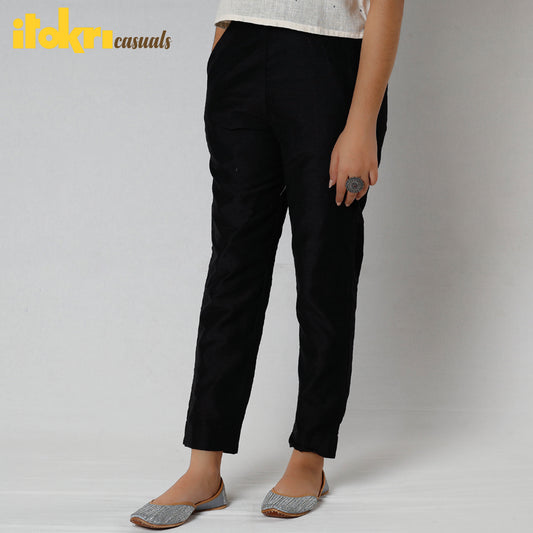 Black - Silk Tapered Casual Pant for Women