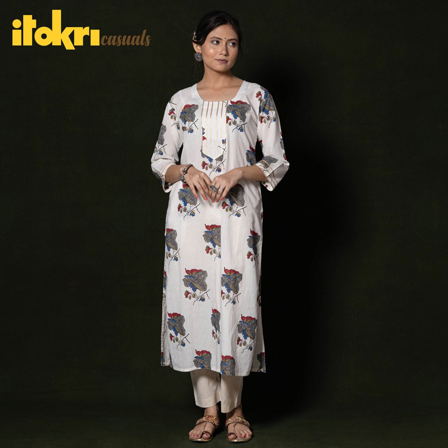 White - Sanganeri Block Printing Cotton Long Kurti