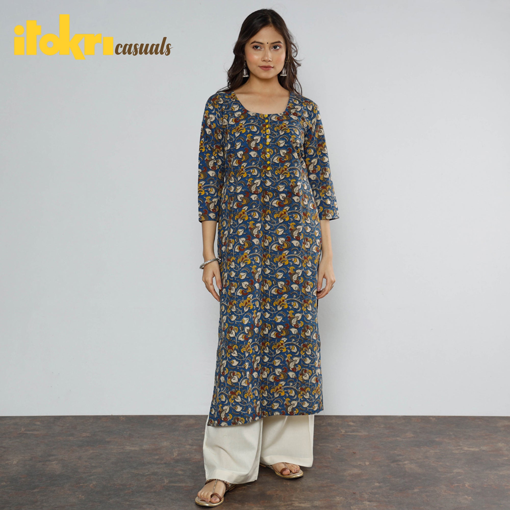 Buy Kalamkari Block Printed Cotton Long Kurta For Women