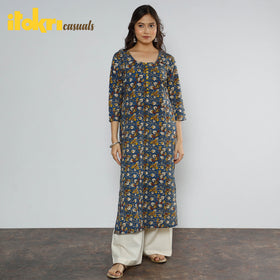 Buy Kalamkari Block Printed Cotton Long Kurta For Women