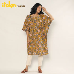 Bagru Dabu Block Print Cotton Kaftan Dress