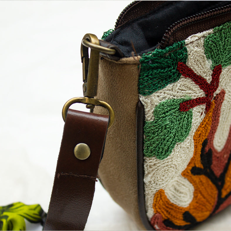 Maple Hand Embroidery Suede Baugette Bag