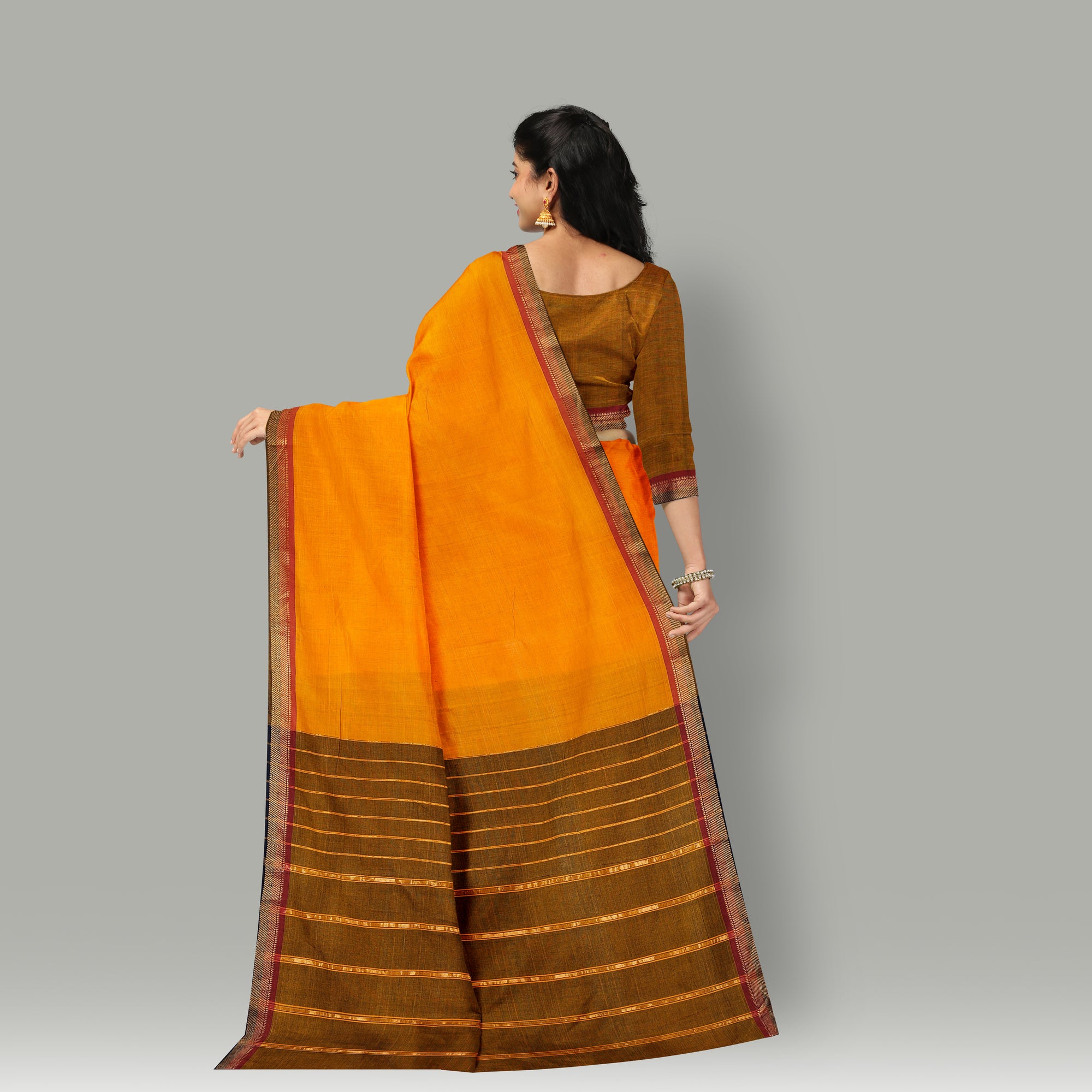 Orange - mangalagiri godavari handloom cotton zari border