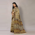 Beige - Pedana Kalamkari Block Printing Natural Dyed Cotton Saree