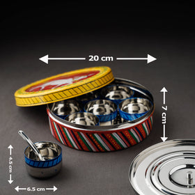 Kavad Handpainted Stainless Steel Multicolor Masala Box 