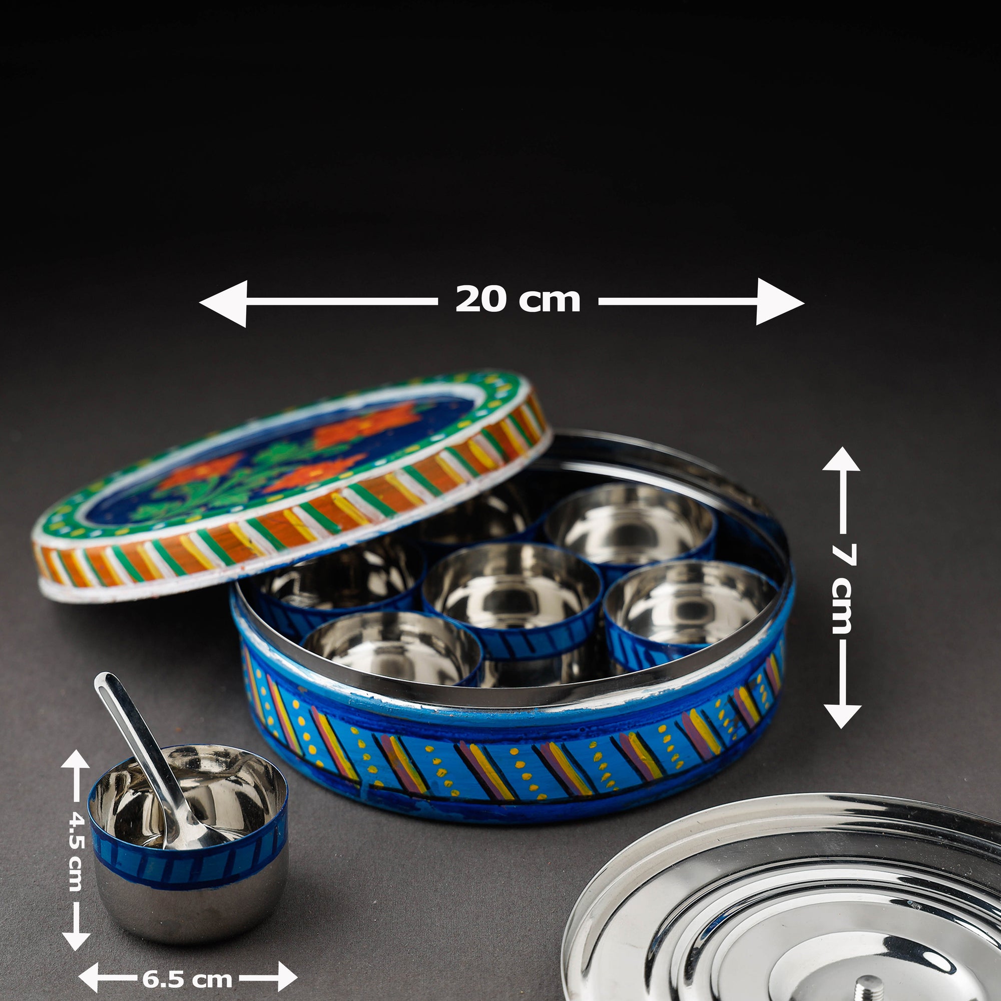  Kavad Handpainted Stainless Steel Blue Masala Box
