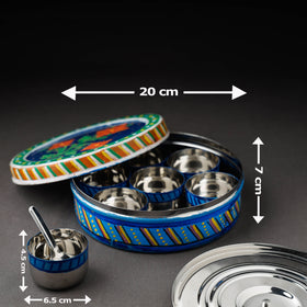  Kavad Handpainted Stainless Steel Blue Masala Box