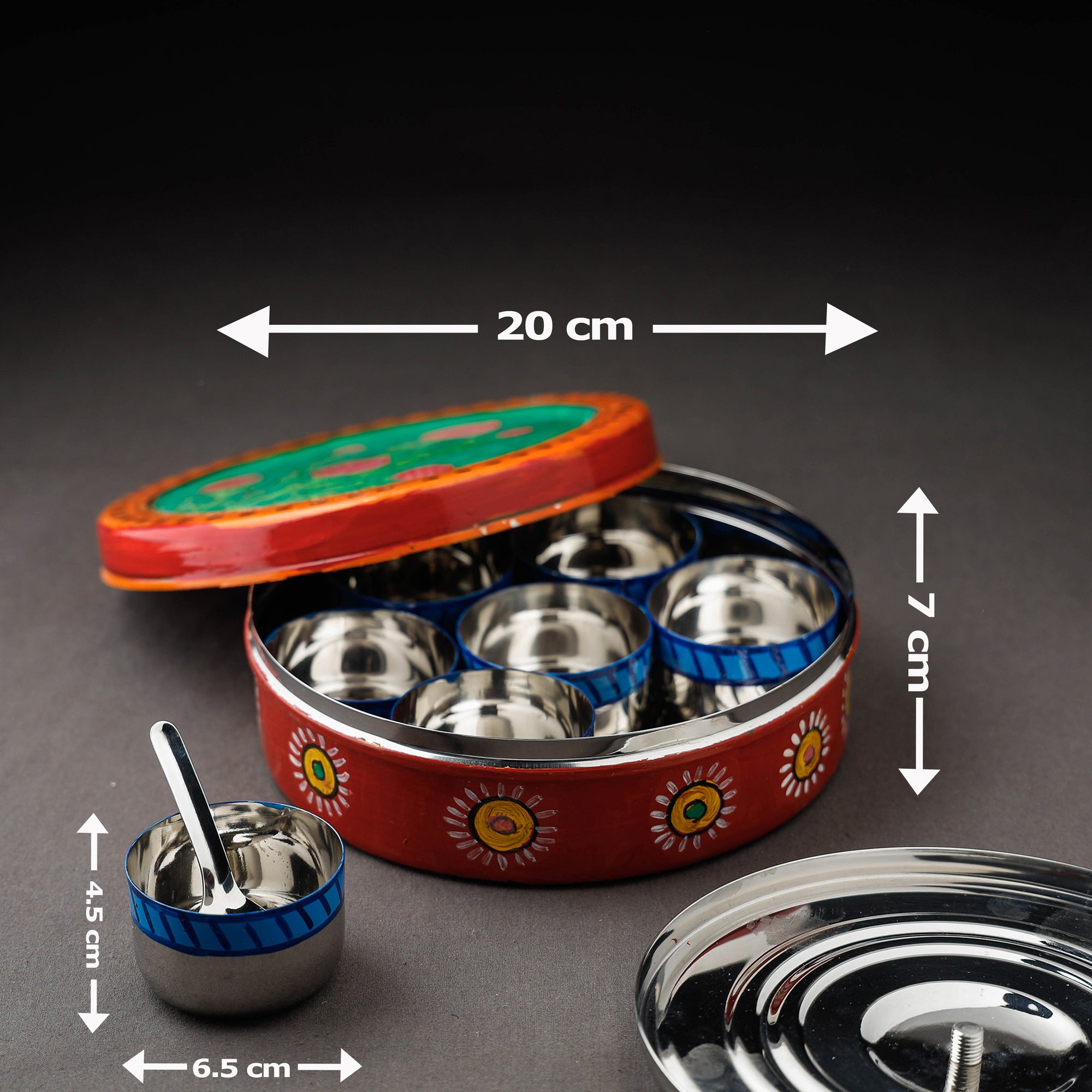  Kavad Handpainted Stainless Steel Red Masala Box 