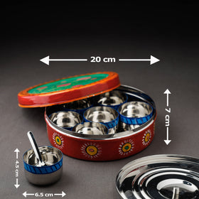  Kavad Handpainted Stainless Steel Red Masala Box 