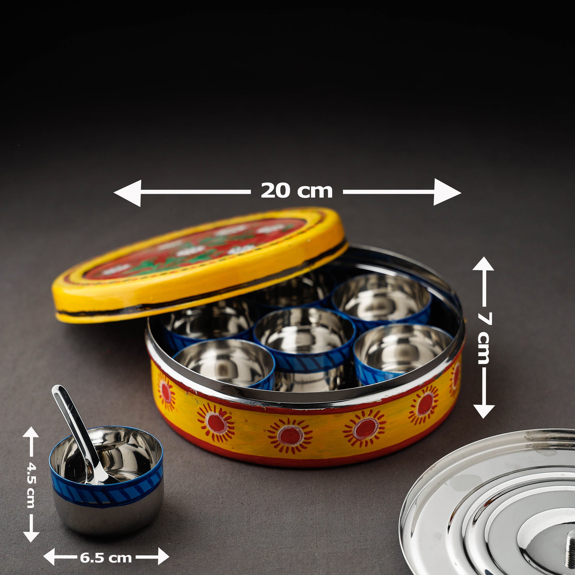  Yellow Kavad Handpainted Stainless Steel Masala Box