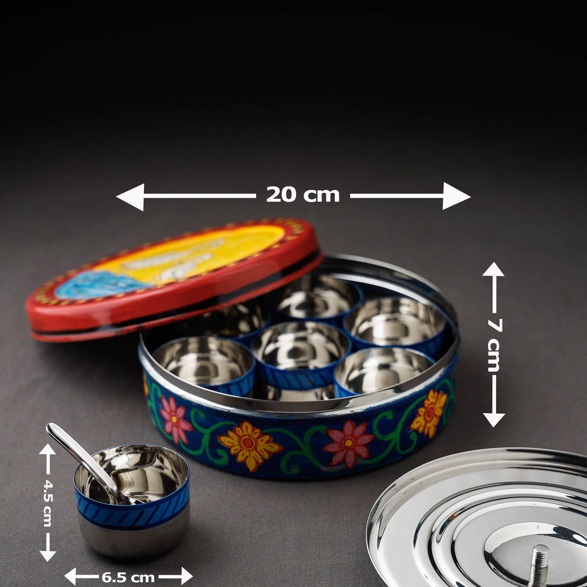 Multicolor Kavad Handpainted Stainless Steel Masala Box 
