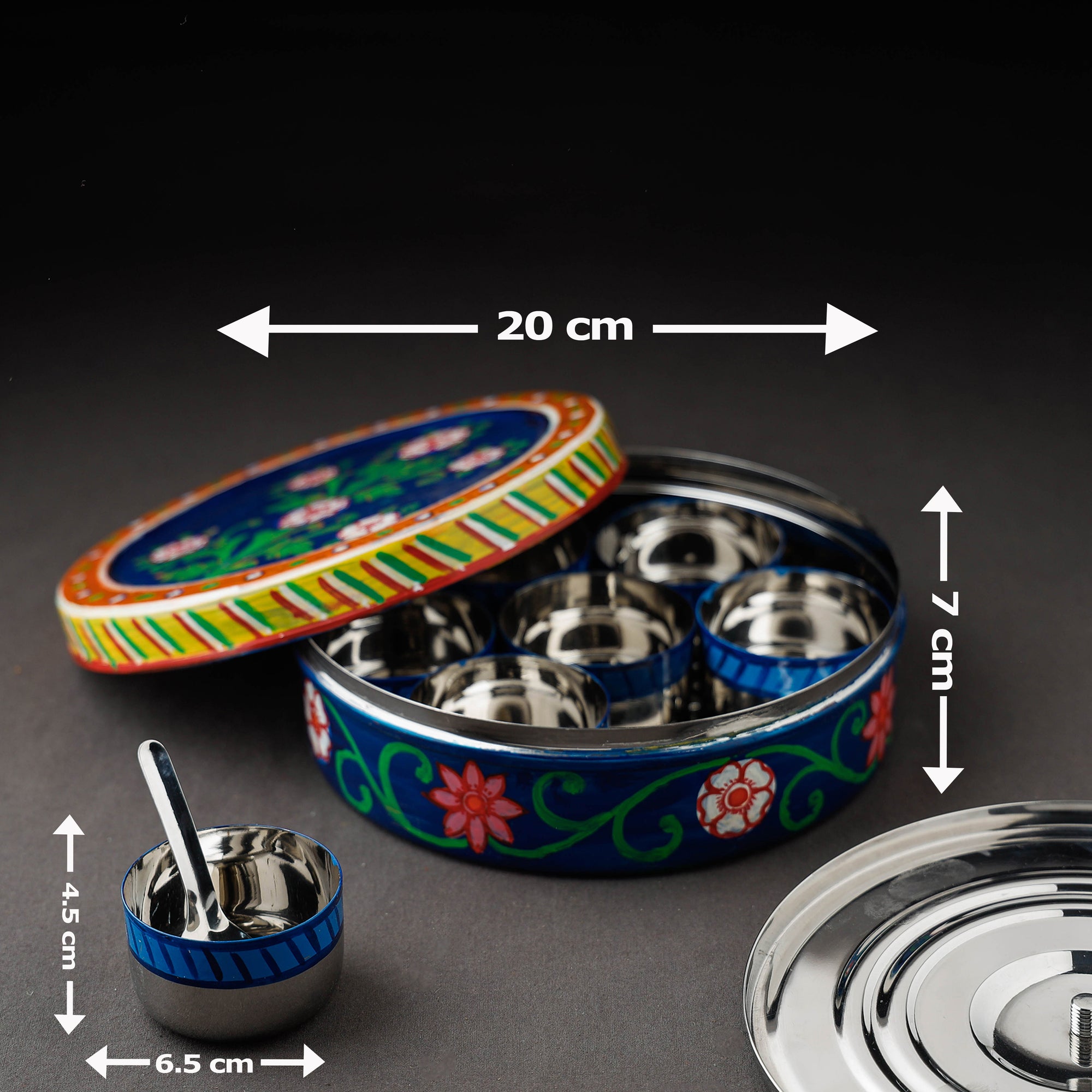  Blue Kavad Handpainted Stainless Steel Masala Box 