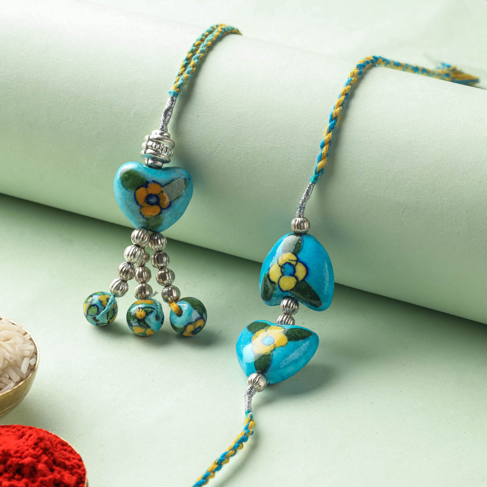 Patwa Threadwork Blue Pottery Beads and Chuda Rakhi (set of 2)