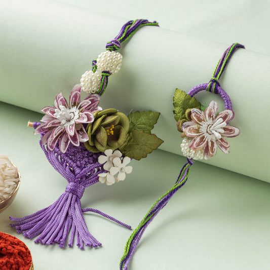 Handmade Paper Flower Rakhi & Lumba Set