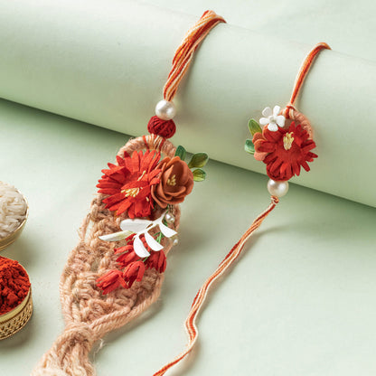 Handmade Paper Flowers & Thread Work Rakhi & Lumba Set