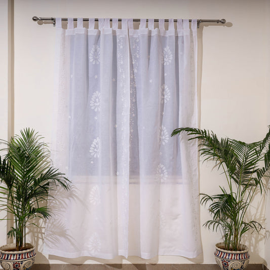 White - Applique Cutwork Pure Cotton Door Curtain from Rampur (7 x 3.5 feet) (single piece)