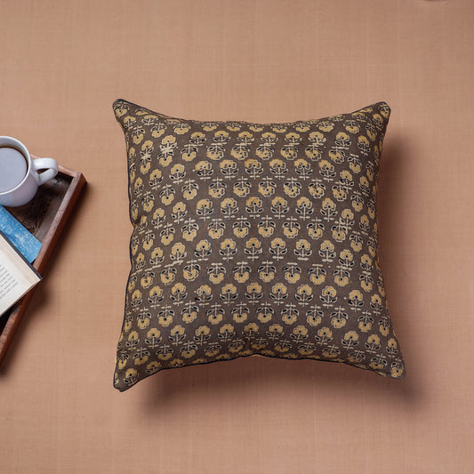 Brown - Ajrakh Block Printing Cotton Cushion Cover (16 x 16 in)
