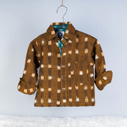 Brown - Ikat Weave Cotton Full-Sleeve Kids Shirt