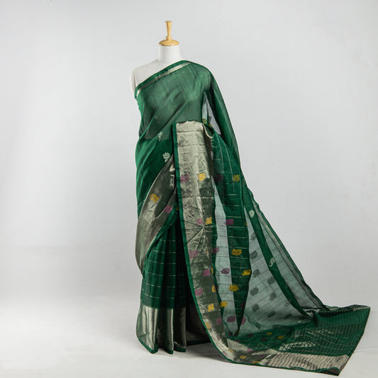 Green - Traditional Venkatagiri Pure Handloom Silk Cotton Zari Weave Saree