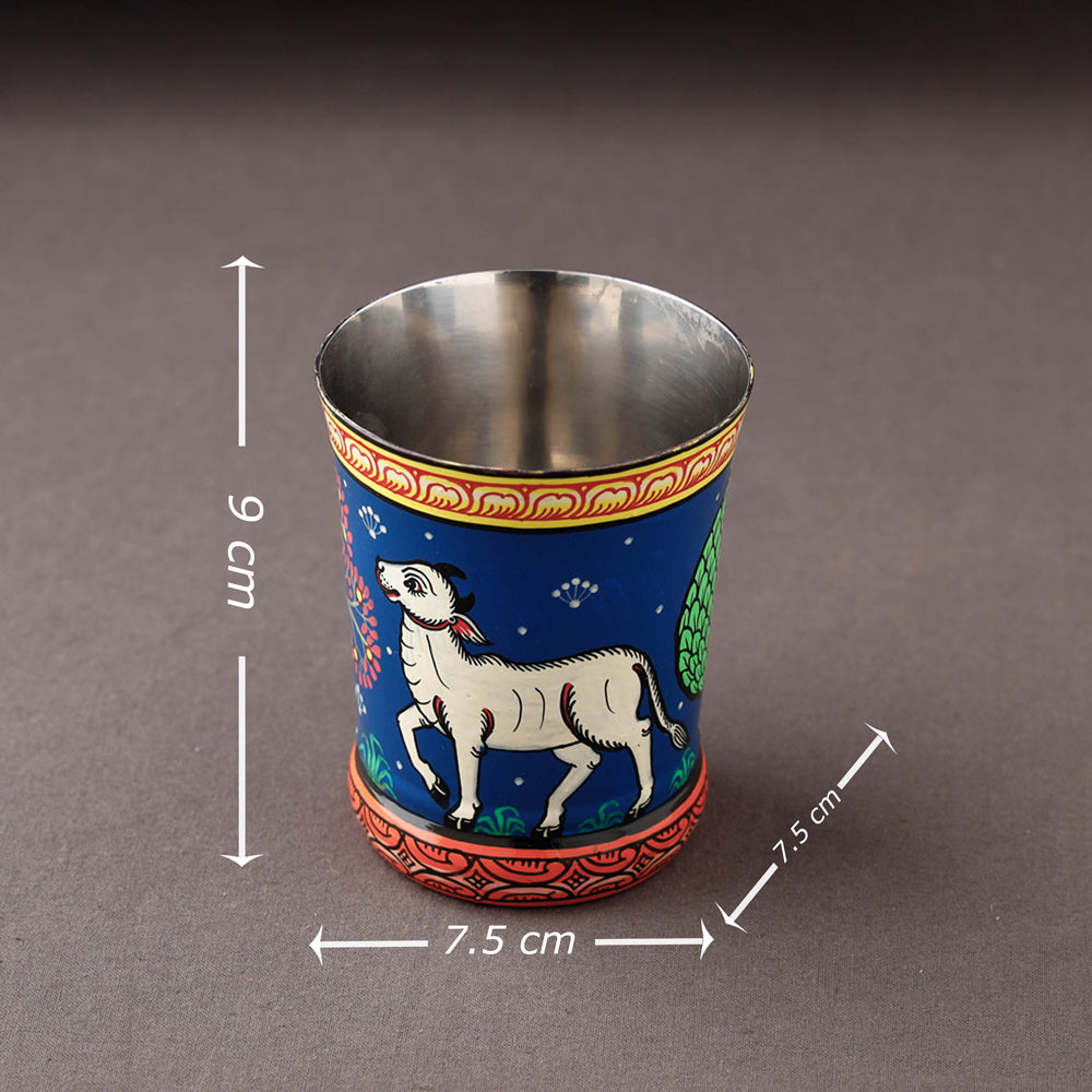 Odisha Pattachitra Blue Handpainted Stainless Steel Glass 
