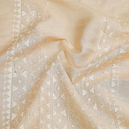 Beige - Bengal Kantha Embroidery Silk Cotton Kurti Material - 2.6 M