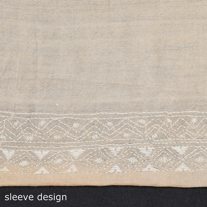 Beige - Bengal Kantha Embroidery Silk Cotton Kurti Material - 2.6 M